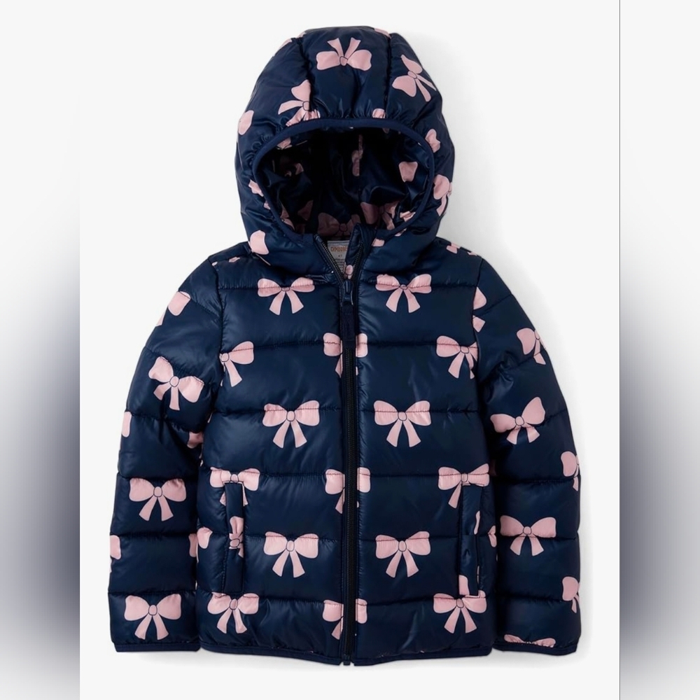 Gymboree Navy and Pink Bow Puffer Jacket